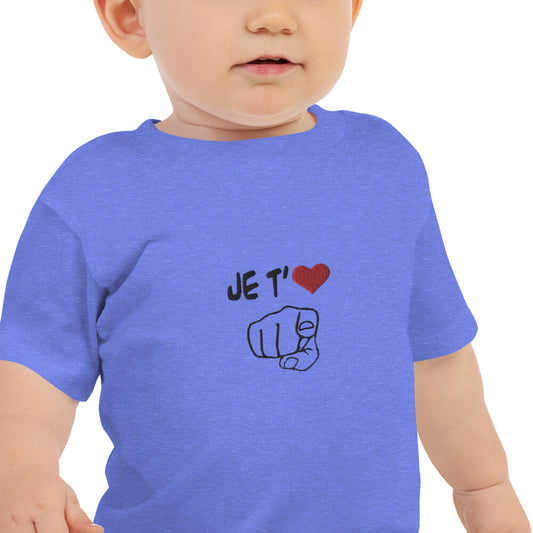 JE T’❤️, BRODÉ, T-shirt à Manches Courtes en Jersey pour Bébé