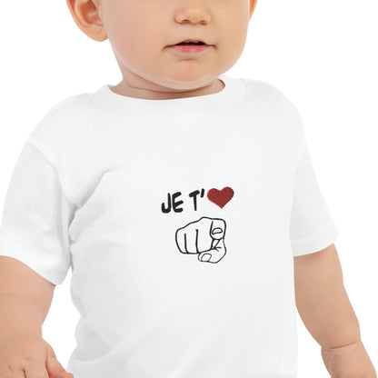 JE T’❤️, BRODÉ, T-shirt à Manches Courtes en Jersey pour Bébé