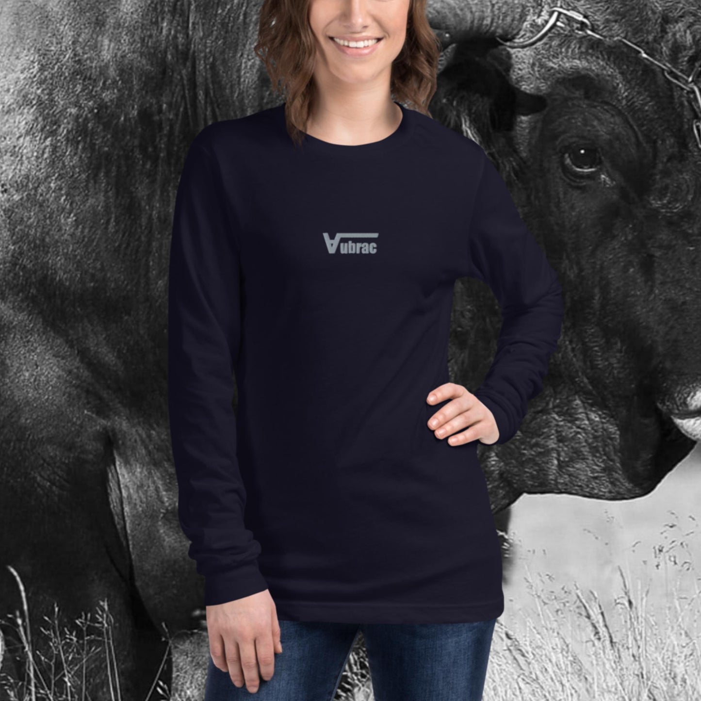 Aubrac brodé, 🧵, T-shirt Unisexe à Manches Longues