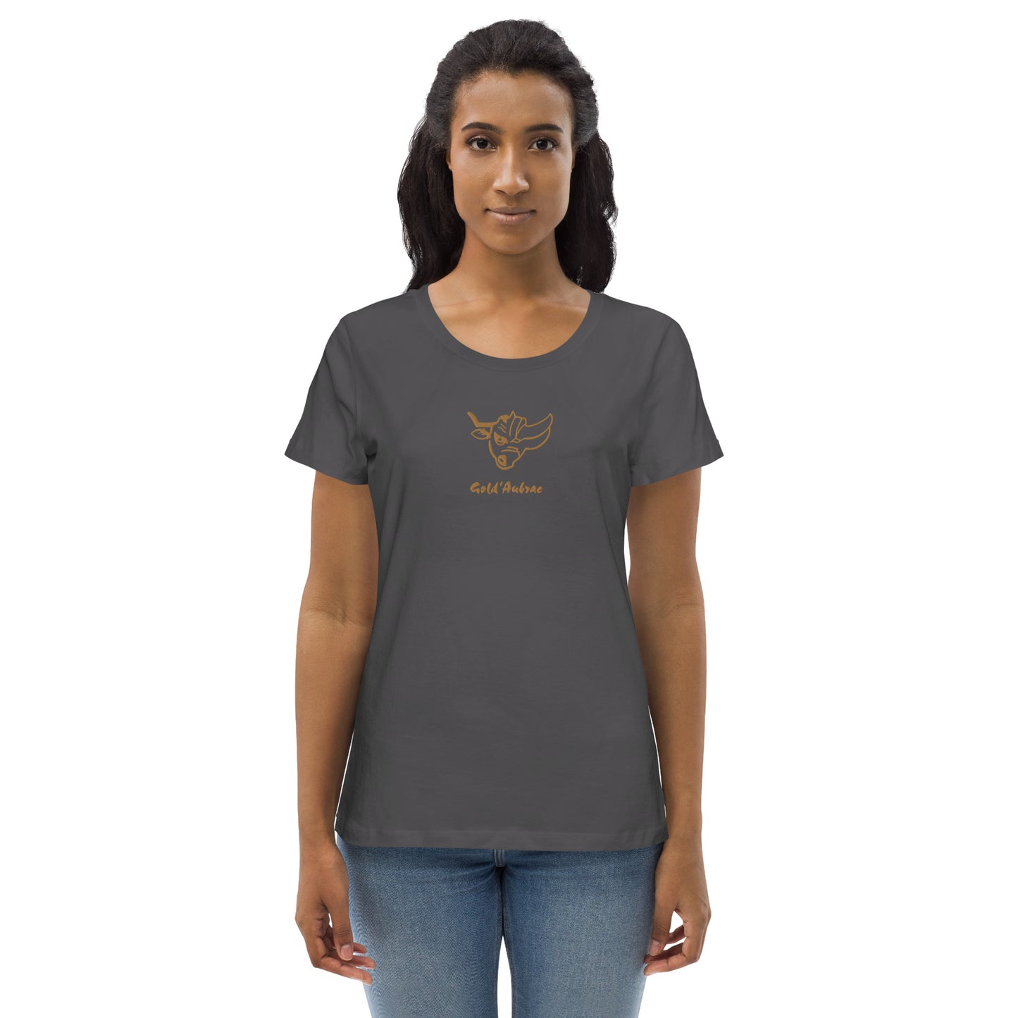 Gold ‘Aubrac, Broderie Centrale devant, T-shirt moulant écologique femme