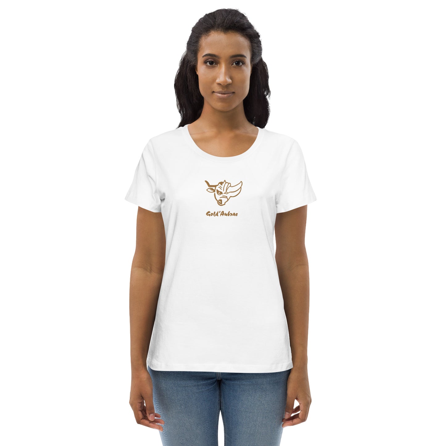Gold ‘Aubrac, Broderie Centrale devant, T-shirt moulant écologique femme