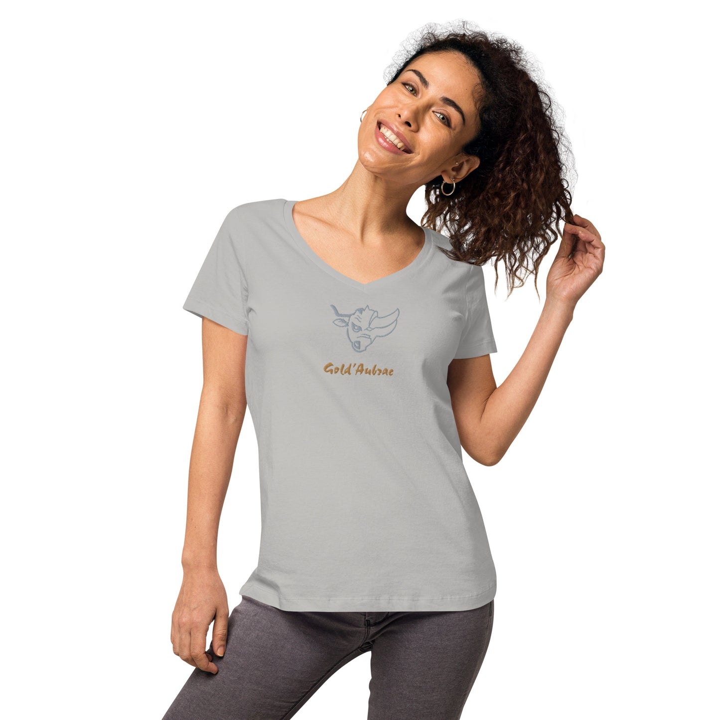 Broderie centre STZ,T-shirt col V ajusté femme