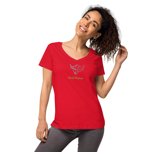 Broderie centre STZ,T-shirt col V ajusté femme